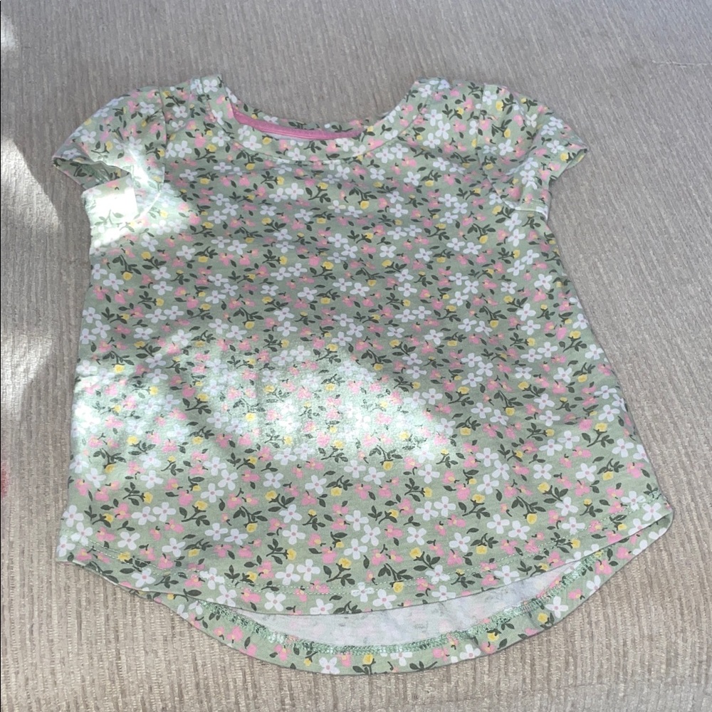 Cat & Jack Floral Short Sleeve Tee - Green and Pink